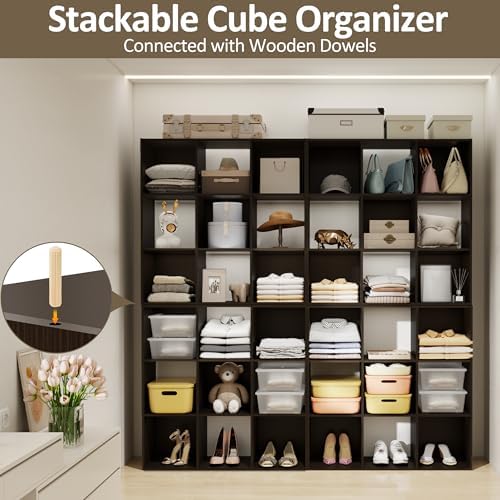 PrimeZone 9 Cube Storage Organizer, Stackable Wood Cubby Bookshelf Espresso - Image 4