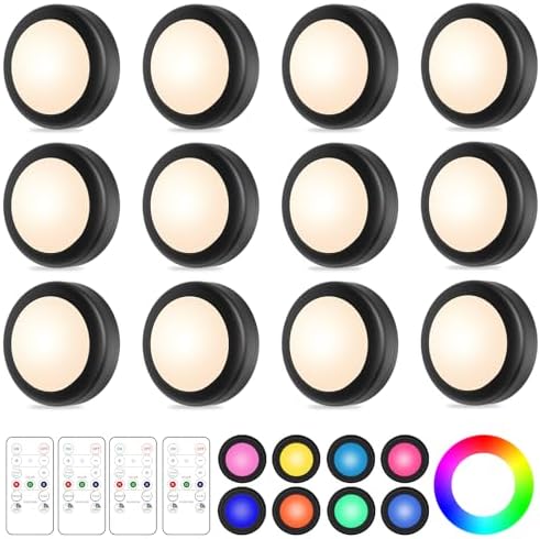 Yiliaw 12 Pack LED Puck Lights Remote Control 16 Color Changeable Under Cabinet by Yiliaw