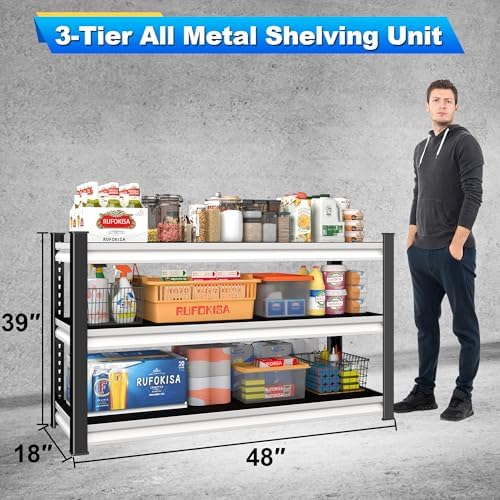 3-Tier Garage Shelving Heavy Duty, 1600lbs Load Capacity Utility Rack Shelves & - Image 3