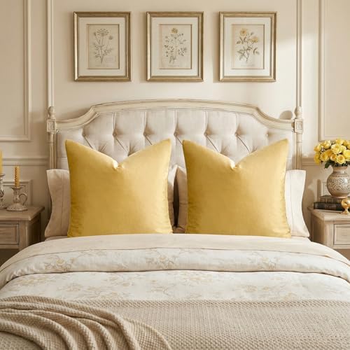 GIGIZAZA Yellow Velvet Pillow Covers 26x26 Decorative Pillows Pack of 2 - Image 6