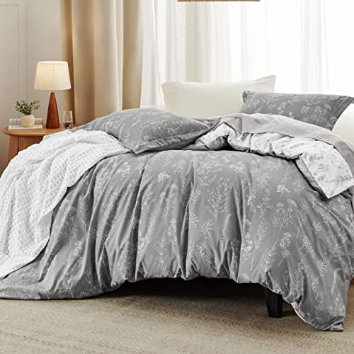 Bedsure Floral Comforter Set Cute Bedding Set Full Reversible Grey - Image 2