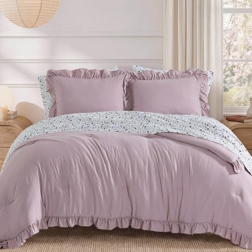 BLOOMHAVEN Full Size Comforter Sets-7 Pieces Ruffle Bedding Floral Sheet by BLOOMHAVEN