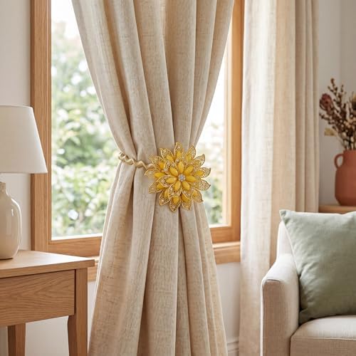 2 Pack Gold Yellow Flower Curtain Tiebacks Window Holdback Buckles - Image 5
