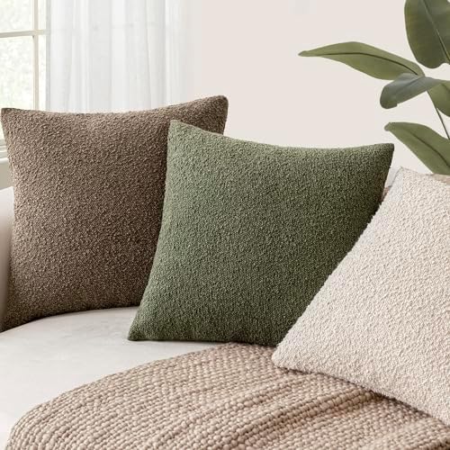 Foindtower Decorative Textured Boucle Throw Pillow Covers 16x16 Light Brown - Image 5