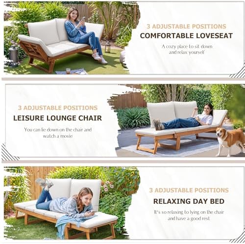 Devoko Outdoor Couch Acacia Wood Outdoor Sofa Balcony Furniture - Image 4