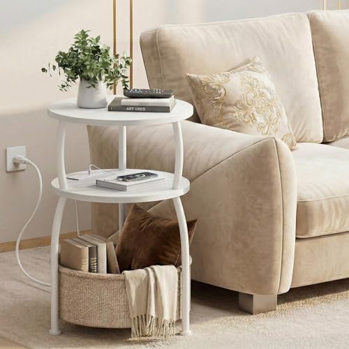 Round Side Table with Charging Station, USB Type C Port - Image 6