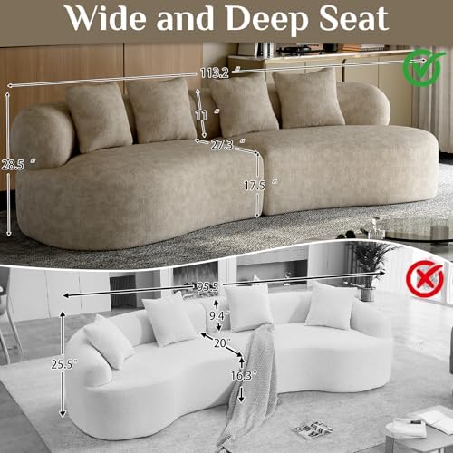 113" Curved Chenille Sectional, 4 Seater Cloud Couch, Light Brown - Image 4