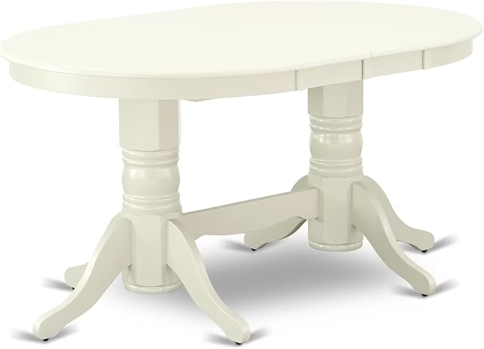 East West Furniture VAAB7-LWH-64 7 Piece Dinette Set Consist of an Oval Dining Room Table with Butterfly Leaf and 6 White Faux Leather Upholstered Chairs, 40x76 Inch, Linen White