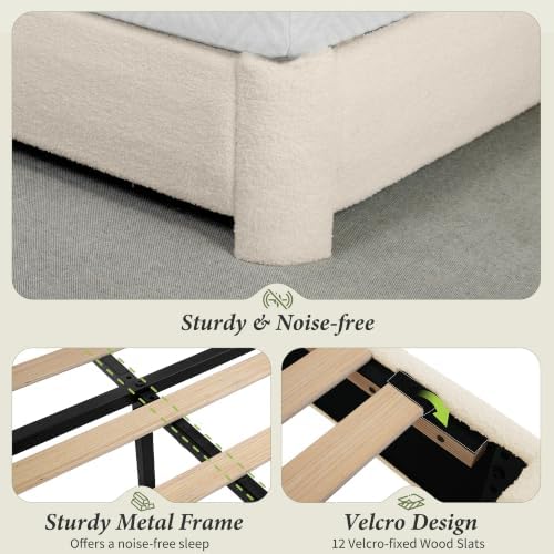 WEUP Queen Size Platform Bed Frame, Boucle Upholstered Bed - Image 5