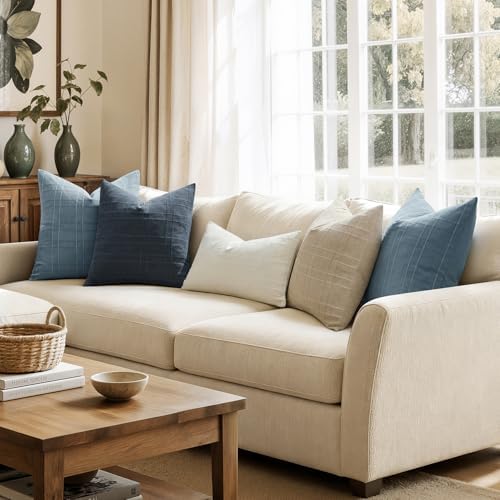 MIULEE Linen Plaid Pillow Covers Coastal Decorative 20x20 Dark Blue - Image 4