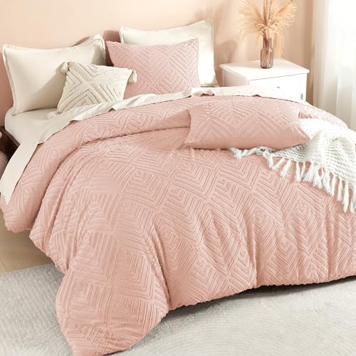 Litanika Full Size Comforter Set, 3 Pieces Blush Tufted Boho Bedding Set by Litanika