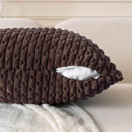Set of 4 Dark Brown Decorative Throw Pillow Covers 26x26 Inch Corduroy Pillow - Image 4