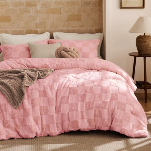 Bedsure California King Comforter Sets Pink, Boho Plaid Bedding Set 3 Pcs by BEDSURE