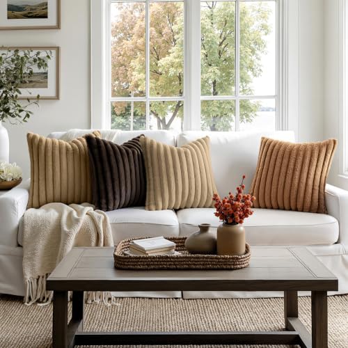 MIULEE Fall Faux Fur Plush Decorative Throw Pillow Covers 18x18, Dark Brown - Image 3