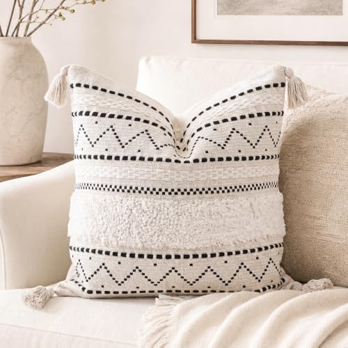 BlissBlush 18X18 Throw Pillow Cover, Cream Neutral Square Decorative Cushion by BlissBlush