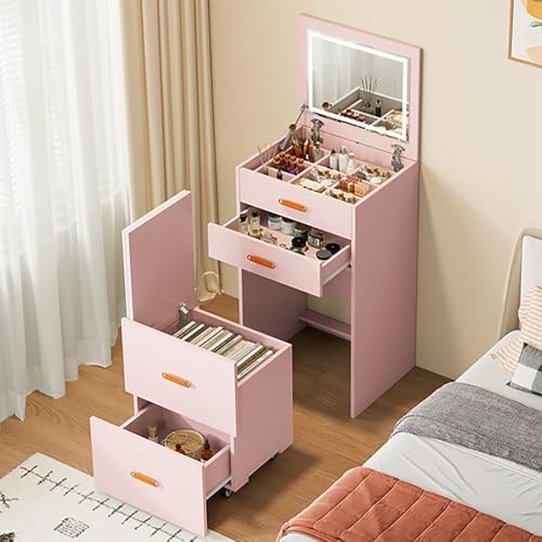 Small Makeup Vanity Desk with Mirror and Lights, 3-in-1 Compact Vanity Set by Unknown