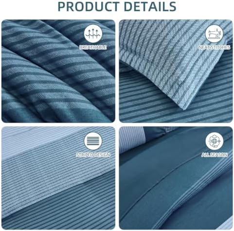 Blue Striped Comforter Set Queen, 7 Piece Boho Patchwork Bed in a Bag - Image 5