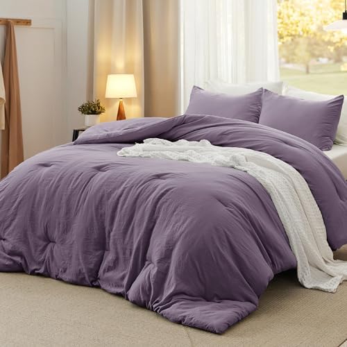 Bedsure Oversized Queen Comforter Prewashed Set 3Pcs Grayish Purple 98"x98" by BEDSURE