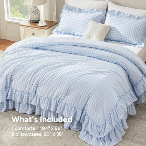 Andency Blue Gingham Ruffle California King Comforter Set, 3 Pieces - Image 3
