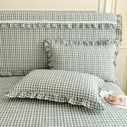 LifeTB Green Gingham Comforter Set Full Size Ruffle Plaid Checkered Pattern - Image 7