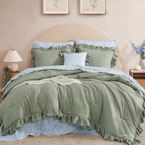 BLOOMHAVEN Oversized Queen Comforter Set-7 Pieces Ruffle Bedding by BLOOMHAVEN
