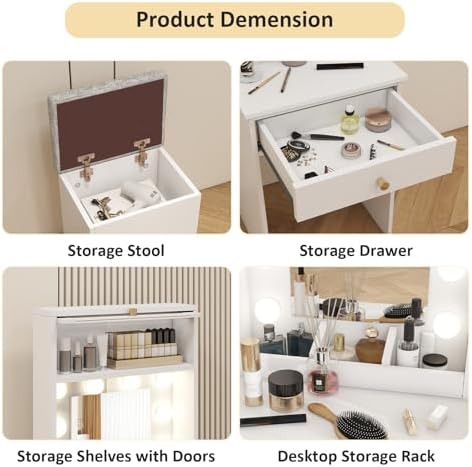 ARTETHYS Small Vanity with Mirror & RGB Light White Makeup Set - Image 3