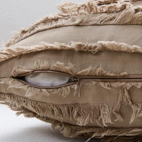 MIULEE Boho Linen Striped Throw Pillow Covers 20x20, Khaki Brown - Image 3