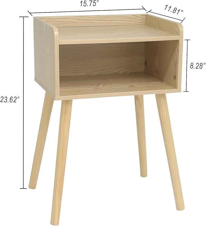 MaxSmeo Nightstand, Mid Century Modern Side Table Bedroom with Storage, Small End Bedside Table with Solid Wood Legs for Living Room, Office Small Spaces (Natural)