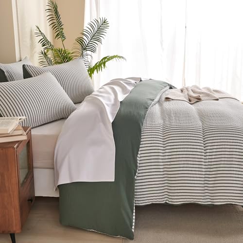 Green King Comforter Set Striped 100% Soft Washed Microfiber Jacquard 3 Pieces - Image 7