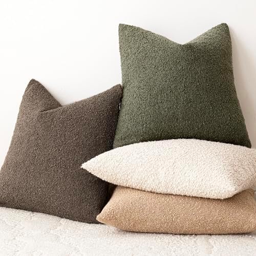 Foindtower Decorative Textured Boucle Throw Pillow Covers 22x22 Light Brown - Image 6