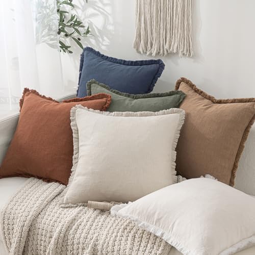 MIULEE Linen Fringe Decorative Fall Lumbar Throw Pillow Covers Brick 12x20 - Image 4