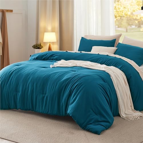 Bedsure Queen Comforter Set Prewashed Soft Bedding Set 3Pcs Teal 90"x90" by BEDSURE