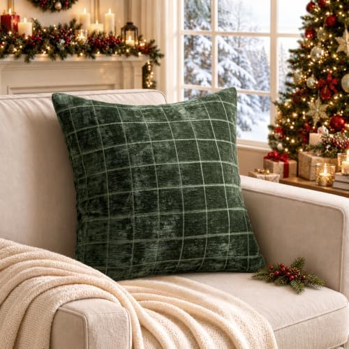 MIULEE Christmas Dark Green Plaid Decorative Throw Pillow Covers - Image 4