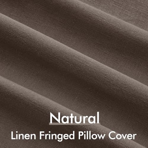 ANRODUO Euro Decorative Linen Fringe Pillow Covers 26×26 Taupe 2 Pack - Image 2
