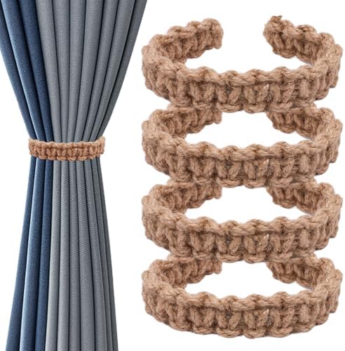 4 Pack Braided Linen Curtain Tiebacks, Boho Elegant Farmhouse Rustic Flexible by GDFYMIImproveLifeHappyLife