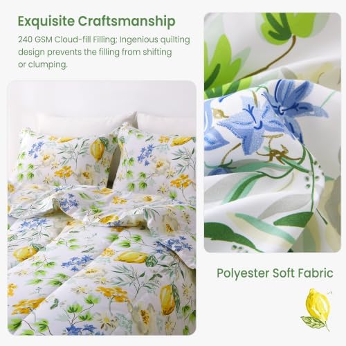 Mooreeke Floral King Size Comforter Sets, Lemon Blossoms Patterned Bed in a Bag - Image 3