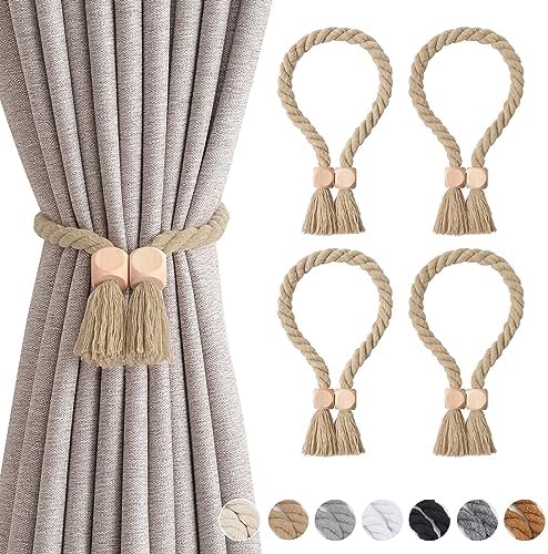 NICEEC 4 Pack Wooden Cube Magnetic Curtain Tiebacks Boho Home Decor Drape Tie by NICEEC