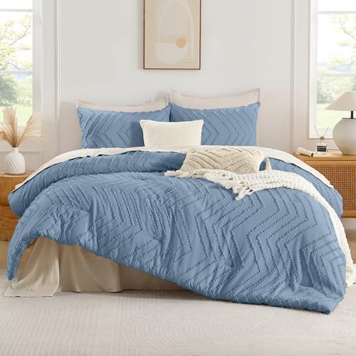 Andency Greyish Blue Comforter Set King Size, 3 Pieces Soft Bedding Set - Image 2