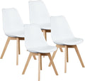 OLIXIS Set of 4 Dining Kitchen Mid-Century Modern Chairs with Wood Legs and PU Leather Cushion for Living Room Bedroom Outdoor Lounge, White