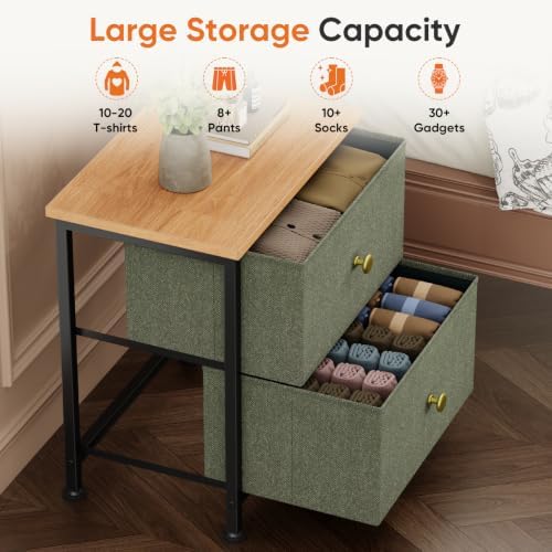 Sweetcrispy Night Stand with 2 Fabric Storage Drawers, Bedside Table - Image 6