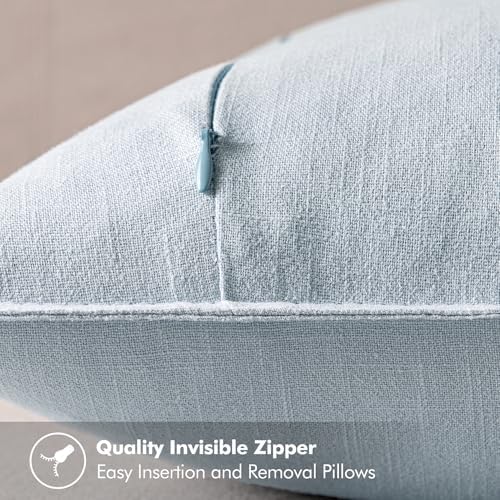 MIULEE Decorative Linen Pillow Covers 16x16 Inch Light Blue - Image 3