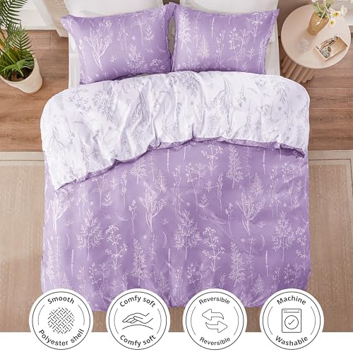 Love's cabin Floral Comforter Set Cute Bedding Queen Reversible Lavender - Image 4