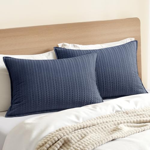 Waffle Pillow Shams Standard Size 20x26 Navy Blue 2 Pack No Insert by Woaboy