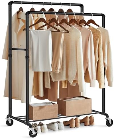 SONGMICS Heavy-Duty Clothes Rack, Double-Rod, Metal Frame on Wheels by SONGMICSbySONGMICSHOME