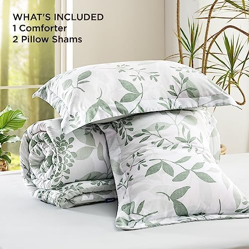 Bedsure White & Green Floral Queen Comforter Set, Soft Fall Bedding 3 Pcs - Image 6