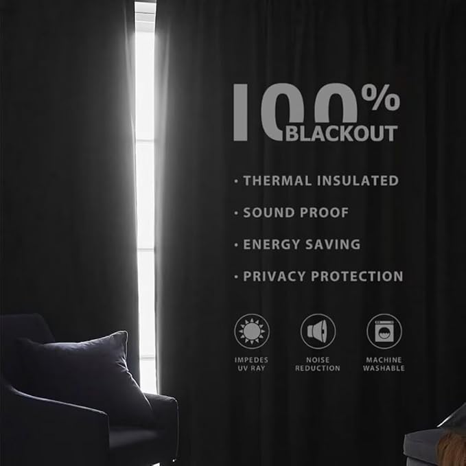 Joydeco Natural Linen Curtains 120 inch Length 2 Panels Set Burg 100% Blackout Patio Door Curtain Room Darkening Sliding Door Curtains Thermal Insulated Back tab Rod Pocket(105x120 inch, Linen)
