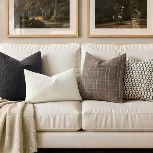 MIULEE Linen Plaid Pillow Covers Decorative 18x18 Black - Image 3