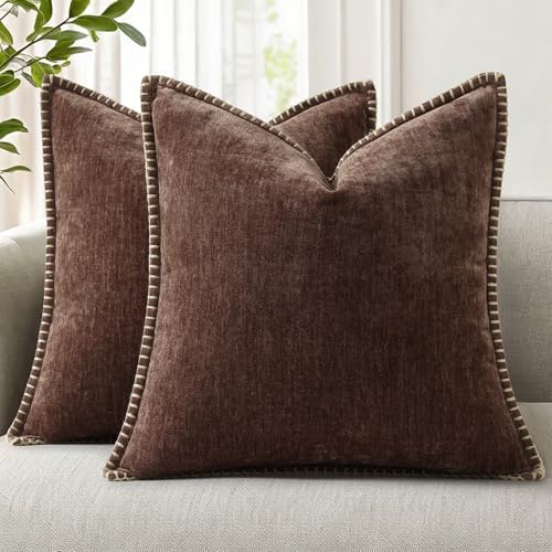 decorUhome Soft Chenille Throw Pillow Covers 26x26 Set of 2 Chocolate by decorUhome