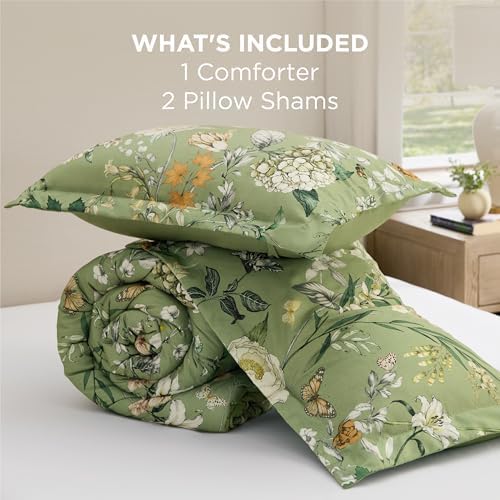 Bedsure Olive Green Floral King Size Comforter, Soft Fall Bedding 3 Pcs - Image 5