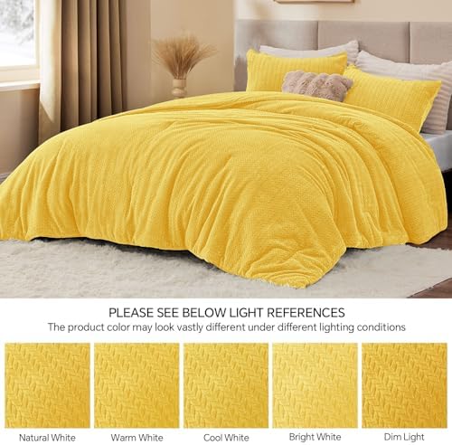 ChiXpace Fleece Twin Size Comforter Set Yellow, Fluffy Bed Set 2 Pieces - Image 4